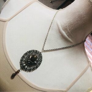 Hand crafted repurpose large brass filigree pendant on chain necklace